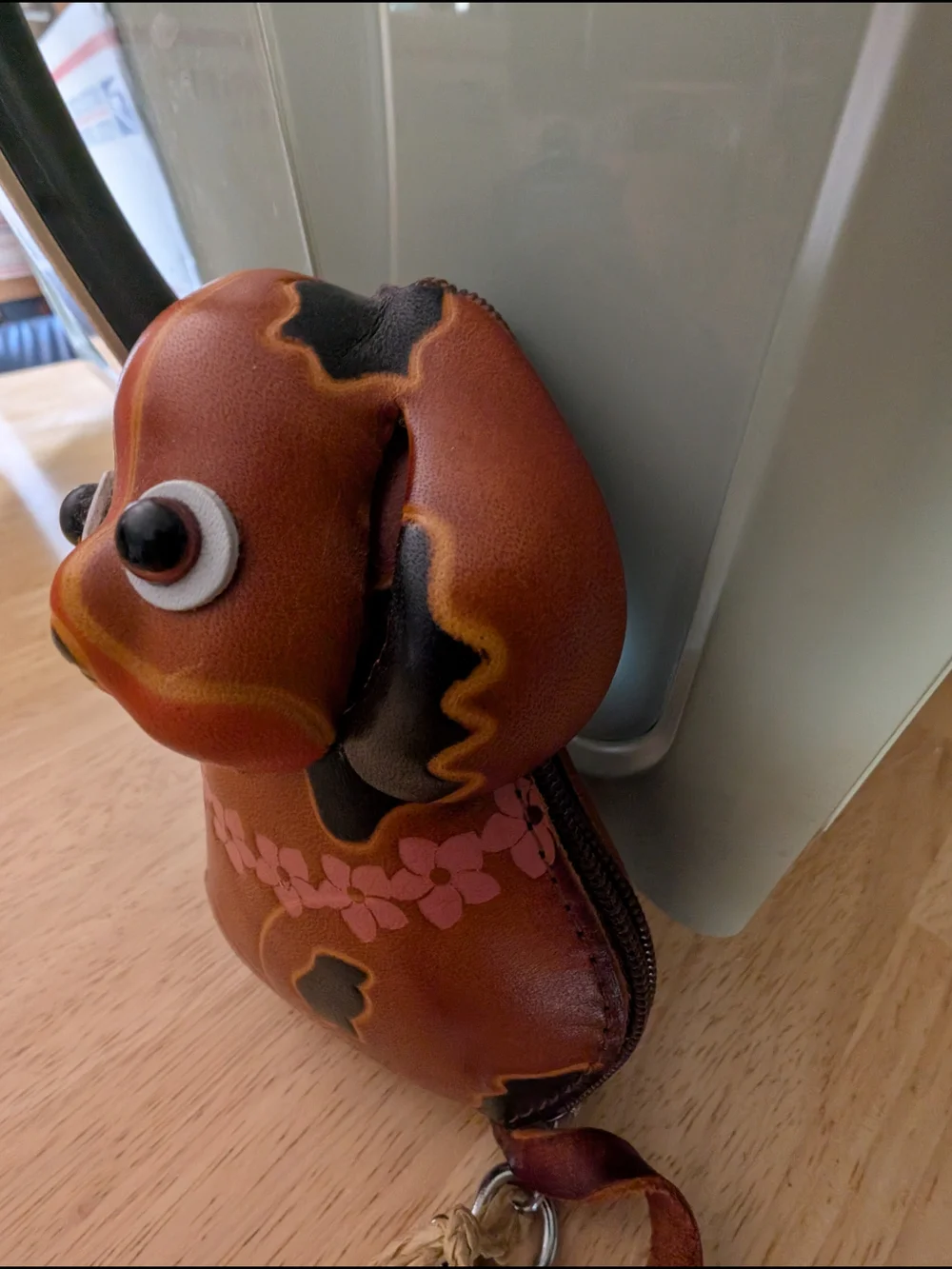 Handcrafted Brown Dog-Shaped Leather Wristlet Coin Purse